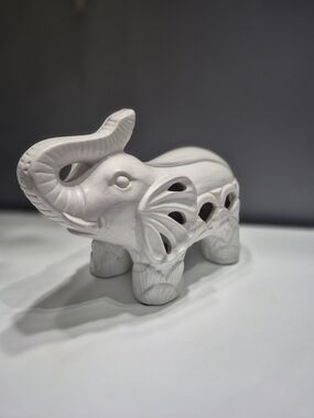 White Ceramic Elephant Sculpture Decorative Accent